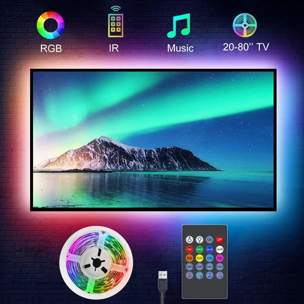 TV Backlight Music Sync USB Powered RGB5050 LED Strip Light for 15 - 80 Inch TV, Mirror, PC