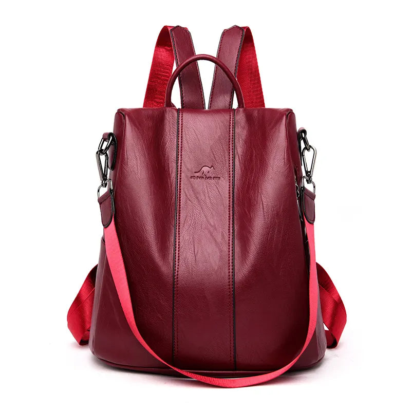 Anti-theft leather backpack women vintage shoulder bag ladies high capacity travel backpack school bags girls mochila feminina