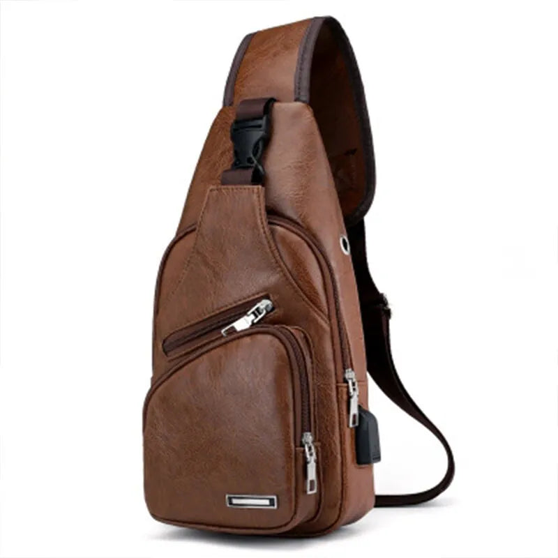2023 Pu Chest Bag Usb Fashion Portable Rechargeable Leisure Diagonal Span Package Outdoor Sports For Men