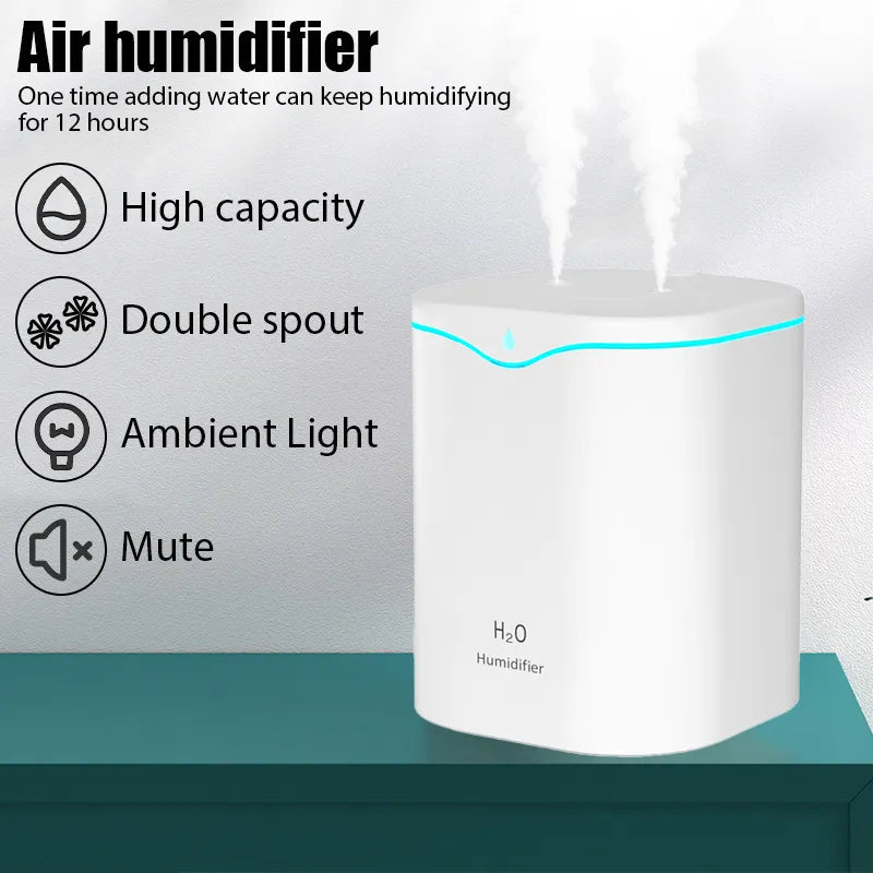 2000ML USB Air Humidifier Double Spray Port Essential Oil Aromatherapy Humificador Cool Mist Maker Fogger Purify for Home Office